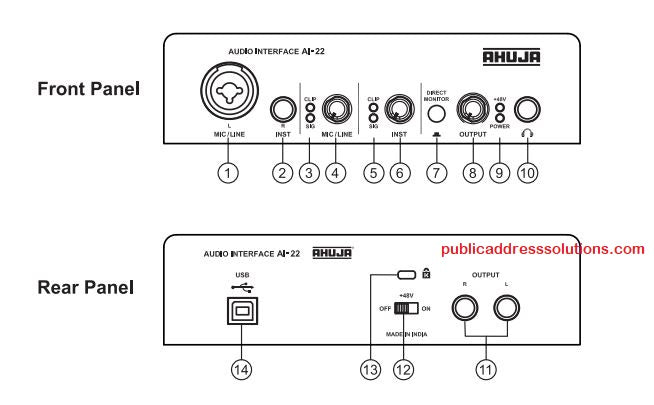 Ahuja AI 22 Audio Interface, 2 x 2 USB Audio Interface