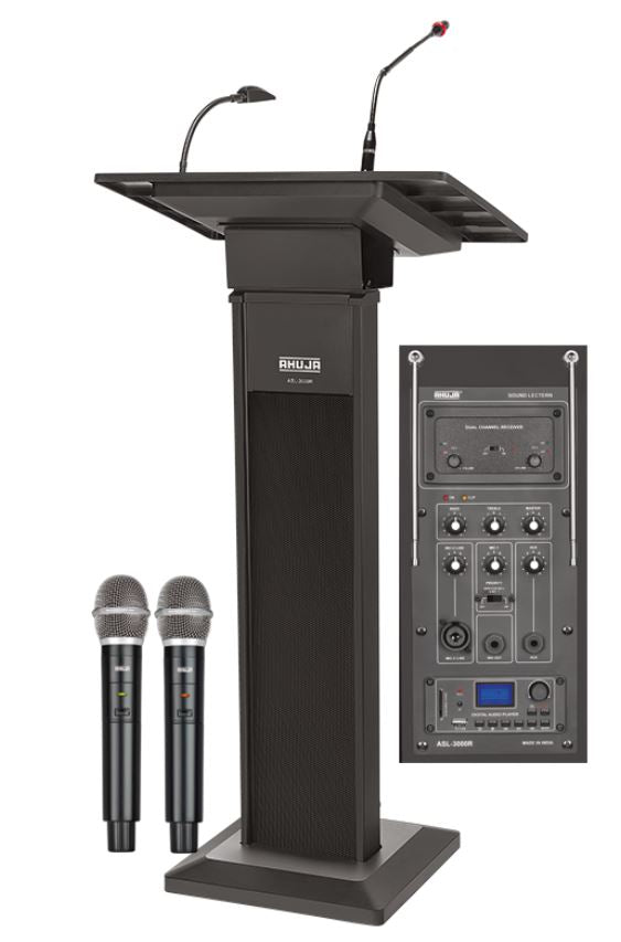 Ahuja Podium ASL 3000R PA LECTERN SYSTEM with 2 wireless mic, 1 podium mic, Speaker, Bluetooth, In-built Rec, USB, SD card & Reading Light