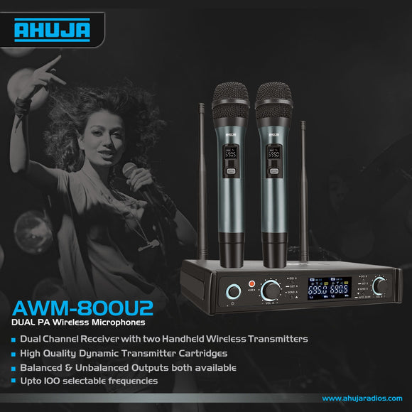 Ahuja AWM 800U2 Premium & Very High Quality Dual UHF Wireless Microphone