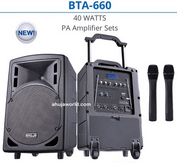 Ahuja BTA 660 Portable speaker with Bluetooth,USB,Recording and 2 wireless mic