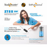 Studiomaster ZT 22 UHF Dual headworn Wireless Microphone with inbuilt Rechargeable batteries